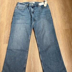 Hollister Women’s Relaxed Straight Jeans Size 12 Short W31 Low-Rise Blue Denim